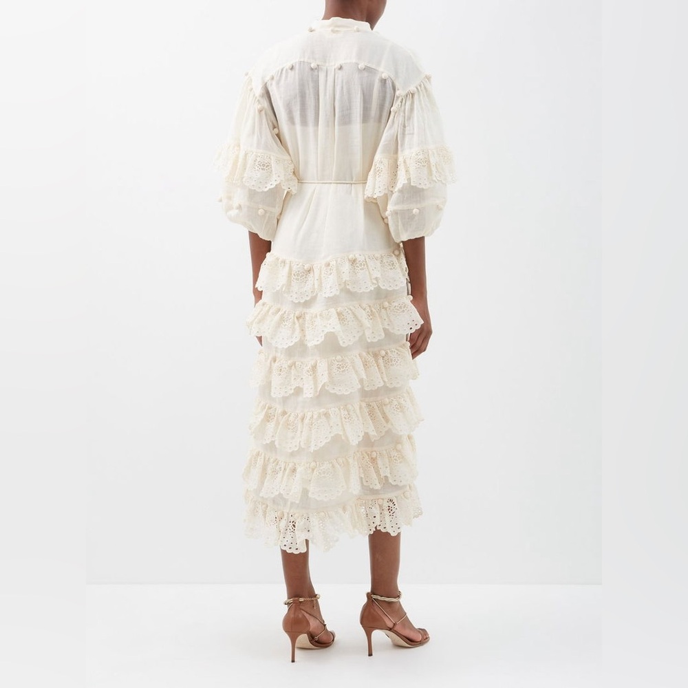 Zimmermann Cream Ruffled Tiered Sundress with Bishop Sleeves - Picture 4 of 12
